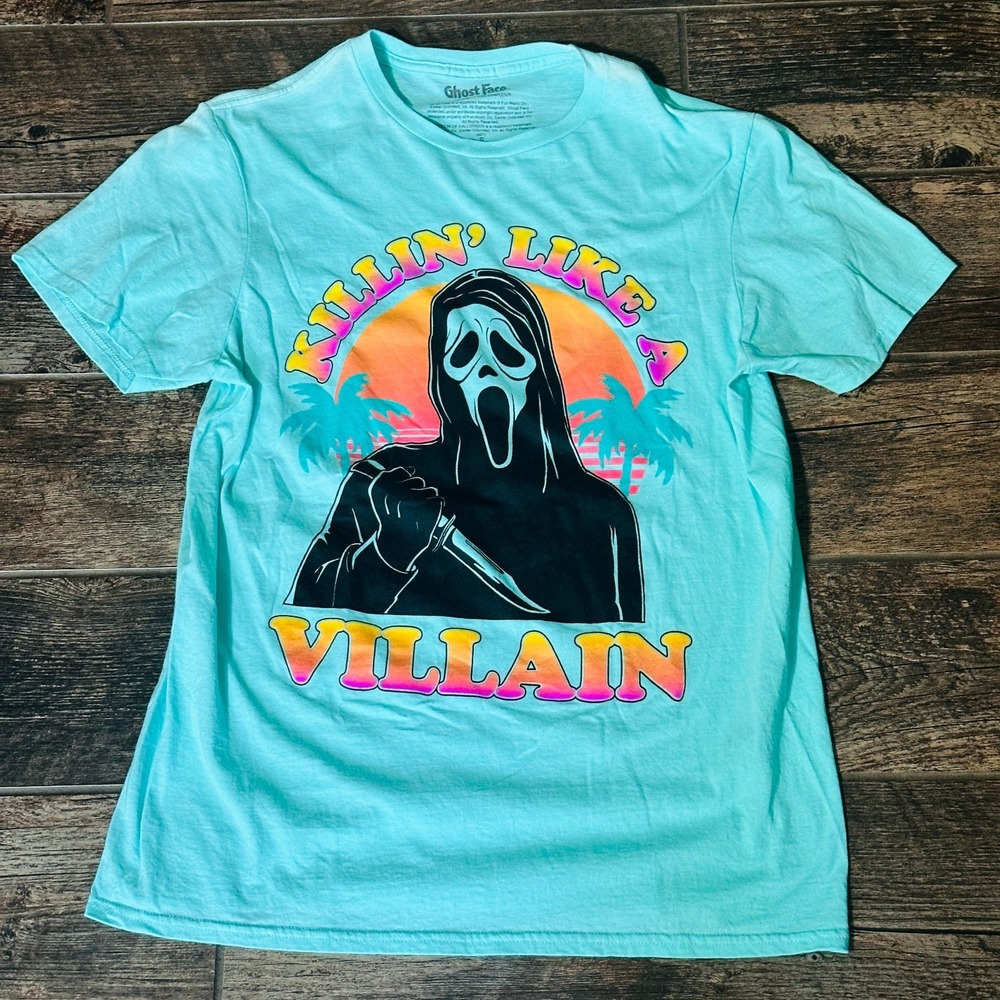 Ghostface Killin' Like a Villain T-Shirt Men's Small S Bright Turquoise - Scream